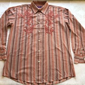 Empra Brown Stripes Western Style Shirt Men’s Size XL Long Sleeves Button-Down